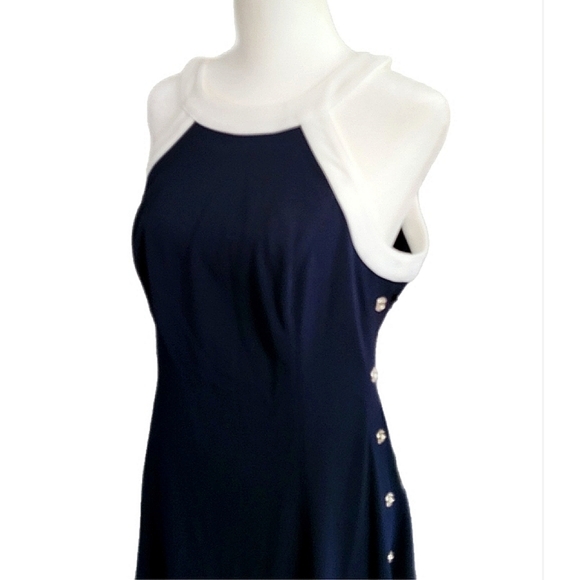 NWT Tommy Hilfiger white trimmed navy halter dress, button accent sides Sz 6 NEW - Picture 6 of 15